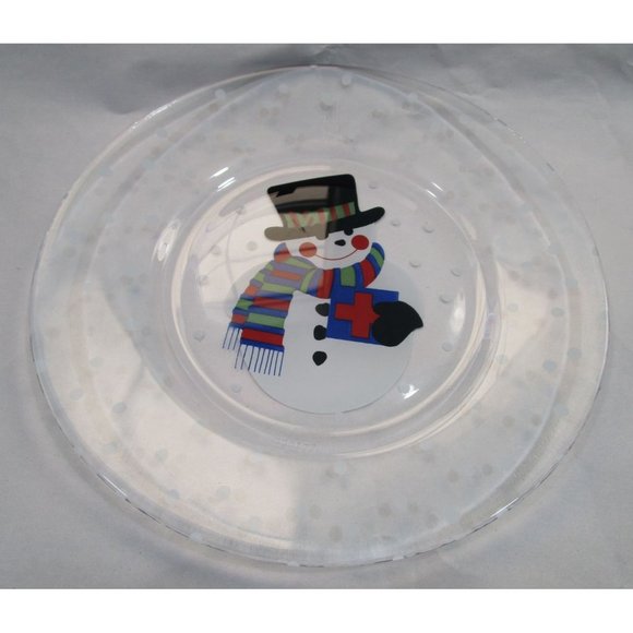 Snowman Glass Plate Reverse Painted Vintage Arcoroc GUC Made in France - Picture 7 of 12
